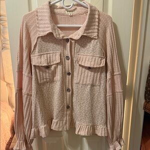 POL Light Blush Patchwork Button-Front Top